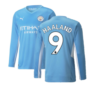 2021-2022 Man City Long Sleeve Home Shirt (HAALAND 9)