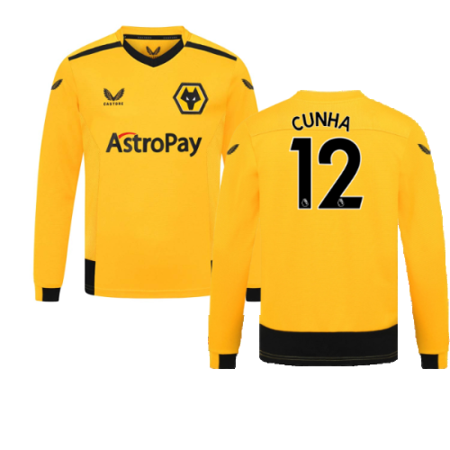 2022-2023 Wolves Long Sleeve Home Shirt (Kids) (Cunha 12)