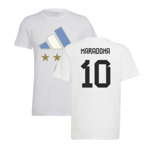 2022 Argentina World Cup Winners Tee (White) (MARADONA 10)