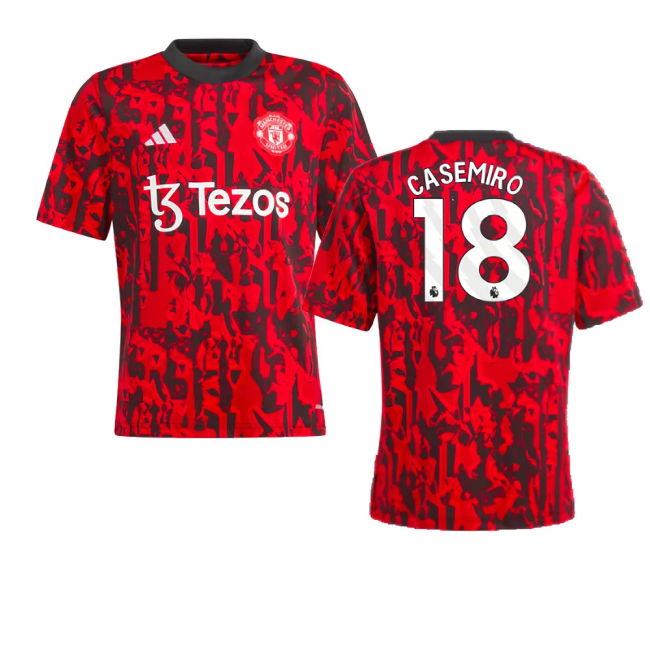2023-2024 Man Utd Pre-Match Shirt (Red) - Kids (Casemiro 18)