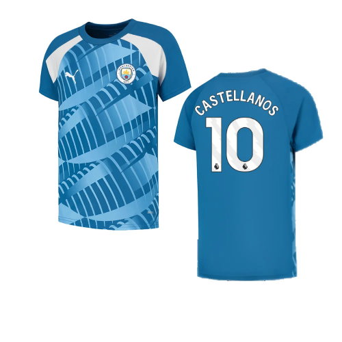 2023-2024 Man City Pre-Match Jersey (Lake Blue) - Kids (Castellanos 10)
