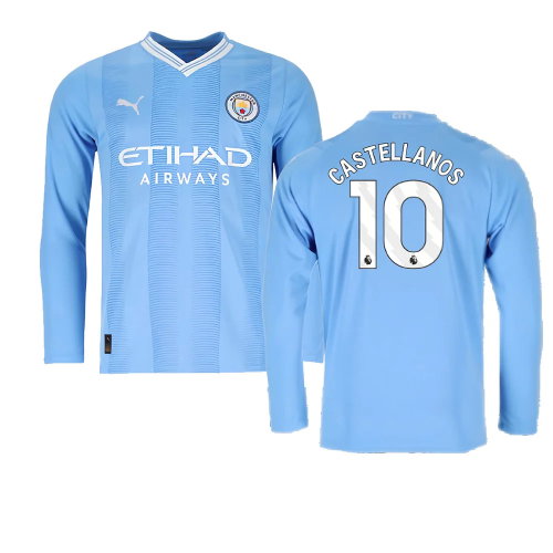 2023-2024 Man City Long Sleeve Home Shirt (Castellanos 10)