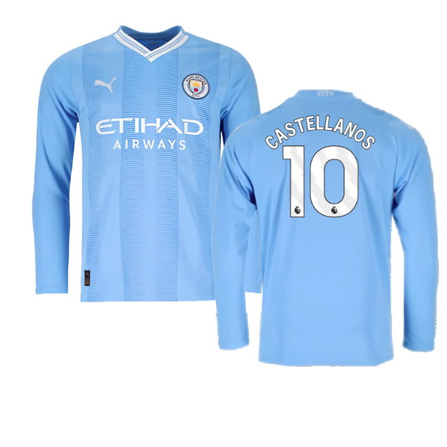 2023-2024 Man City Long Sleeve Home Shirt (Castellanos 10)