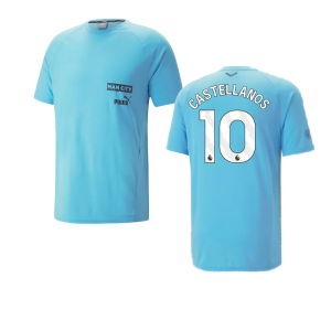 2023-2024 Man City Casuals Tee (Blue Wash) - Kids (Castellanos 10)