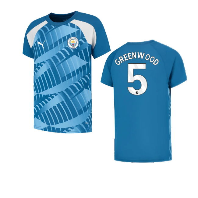 2023-2024 Man City Pre-Match Jersey (Lake Blue) - Kids (Greenwood 5)