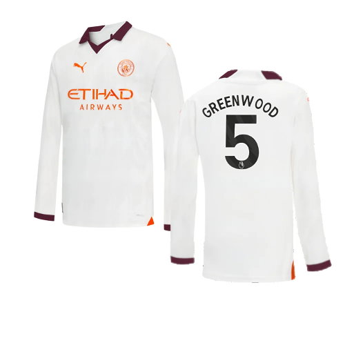 2023-2024 Man City Long Sleeve Away Shirt (Kids) (Greenwood 5)