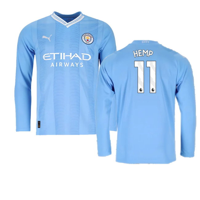 2023-2024 Man City Long Sleeve Home Shirt (Hemp 11)
