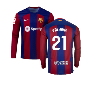 2023-2024 Barcelona Home Long Sleeve Shirt (F De Jong 21)