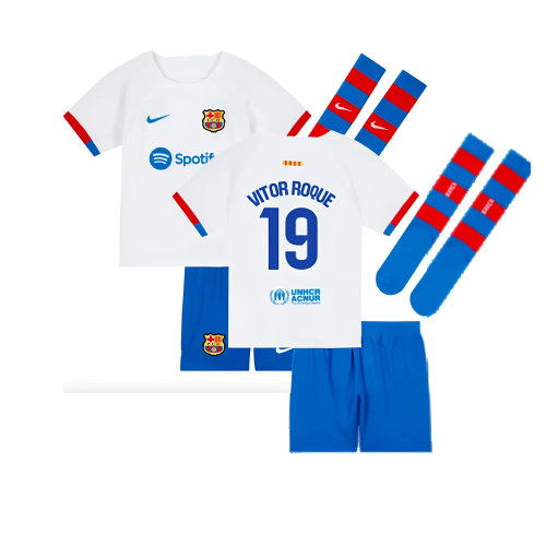 2023-2024 Barcelona Away Little Boys Mini Kit (Vitor Roque 19) 2023-2024 Barcelona Away Little Boys Mini Kit (Vitor Roque 19)