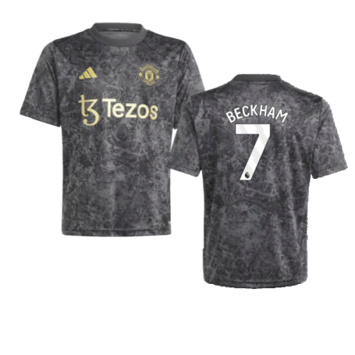 2023-2024 Man Utd Pre-Match Shirt (Black) - Kids (Beckham 7)