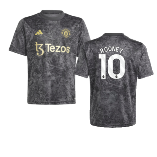 2023-2024 Man Utd Pre-Match Shirt (Black) - Kids (Rooney 10)