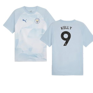 2023-2024 Man City Prematch SS Jersey (Silver Sky) (Kelly 9)