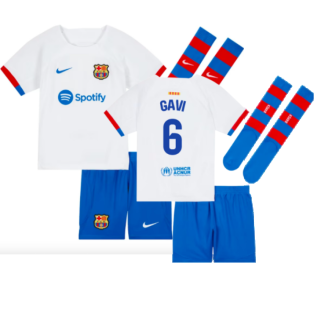 2023-2024 Barcelona Away Little Boys Mini Kit (Gavi 6)