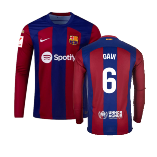 2023-2024 Barcelona Home Long Sleeve Shirt (Gavi 6)