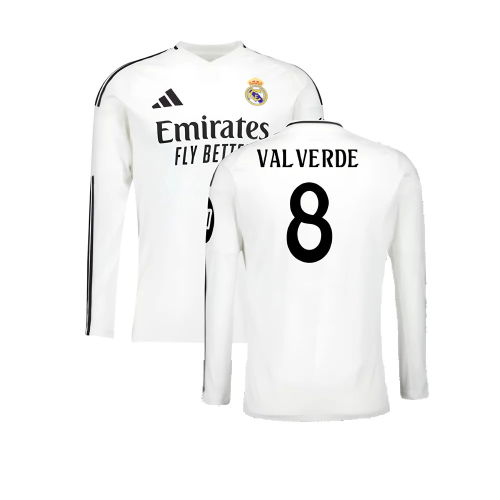 2024-2025 Real Madrid Long Sleeve Home Shirt (Valverde 8)