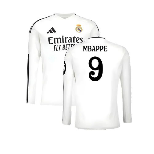 2024-2025 Real Madrid Long Sleeve Home Shirt (Mbappe 9)