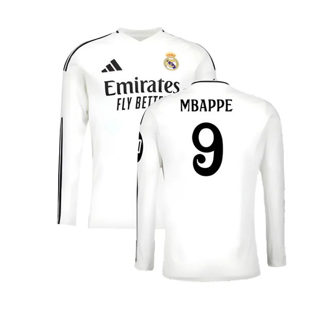 2024-2025 Real Madrid Long Sleeve Home Shirt (Mbappe 9)