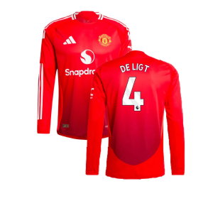 2024-2025 Man Utd Authentic Long Sleeve Home Shirt (De Ligt 4)