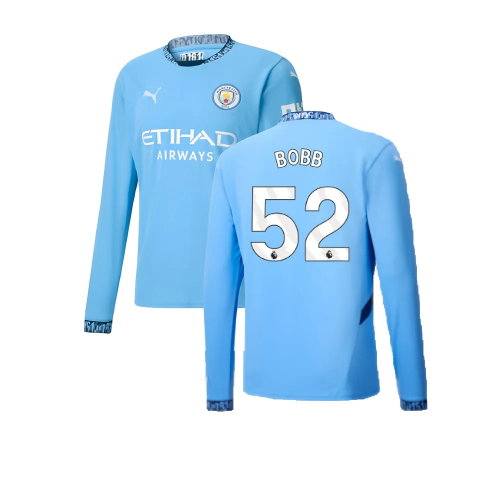 2024-2025 Man City Home Long Sleeve Shirt (Bobb 52)