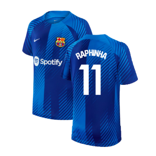2024-2025 Barcelona Pre-Match Shirt (Blue) - Kids (Raphinha 11)