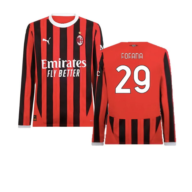 2024-2025 AC Milan Home Long Sleeve Shirt (Fofana 29)