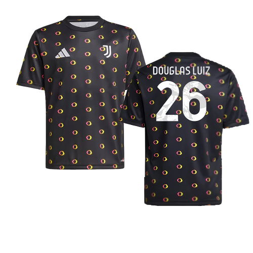 2024-2025 Juventus Pre-Match Shirt (Black) - Kids (Douglas Luiz 26)