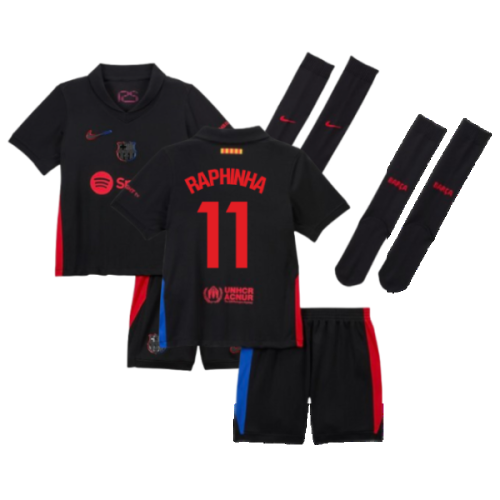 2024-2025 Barcelona Away Little Boys Mini Kit (Raphinha 11)