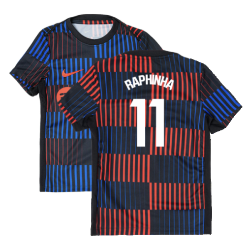 2024-2025 Barcelona Pre-Match Away Shirt (Navy) - Kids (Raphinha 11)