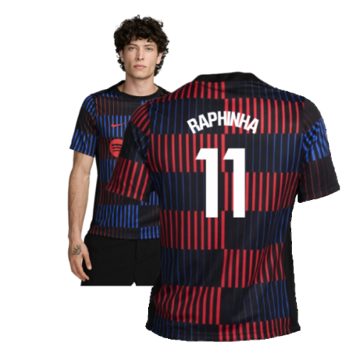 2024-2025 Barcelona Pre-Match Away Shirt (Navy) (Raphinha 11)
