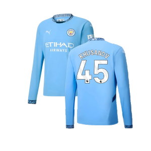 2024-2025 Man City Home Long Sleeve Shirt (Khusanov 45)