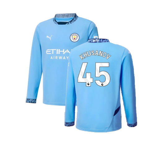 2024-2025 Man City Home Long Sleeve Shirt (Kids) (Khusanov 45)