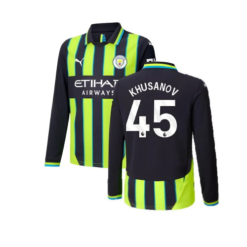 2024-2025 Man City Away Long Sleeve Shirt (Kids) (Khusanov 45)