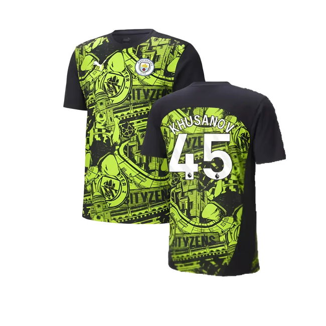 2024-2025 Man City Pre-Match Shirt (Yellow Glow) (Khusanov 45)