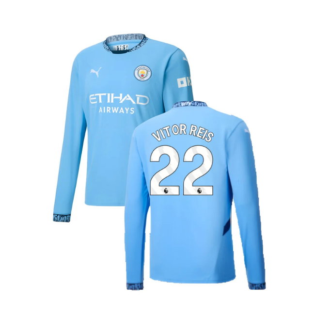 2024-2025 Man City Home Long Sleeve Shirt (Vitor Reis 22)
