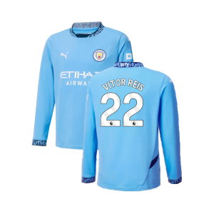 2024-2025 Man City Home Long Sleeve Shirt (Kids) (Vitor Reis 22)
