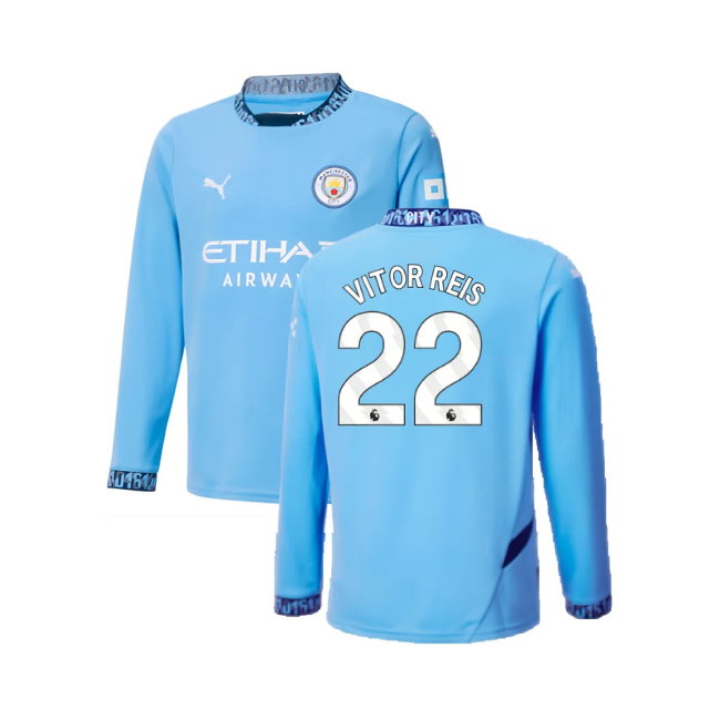 2024-2025 Man City Home Long Sleeve Shirt (Kids) (Vitor Reis 22)