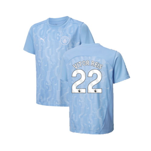 2024-2025 Man City Prematch SS Shirt (Light Blue) - Kids (Vitor Reis 22)