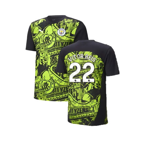 2024-2025 Man City Pre-Match Shirt (Yellow Glow) (Vitor Reis 22)