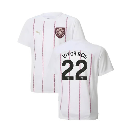 2024-2025 Man City Prematch SS Jersey (White) - Kids (Vitor Reis 22)