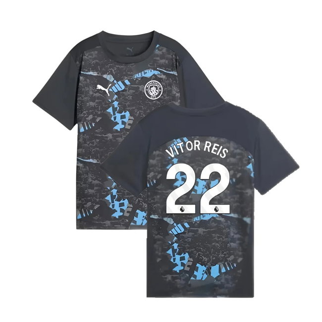 2024-2025 Man City Prematch SS Jersey (Strong Gray) - Kids (Vitor Reis 22)