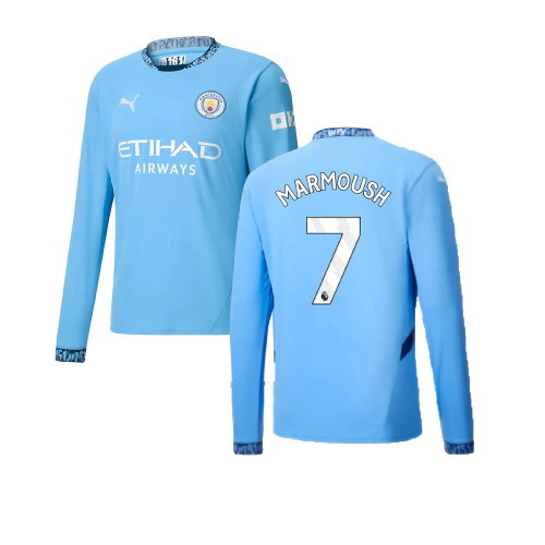 2024-2025 Man City Home Long Sleeve Shirt (Marmoush 7)