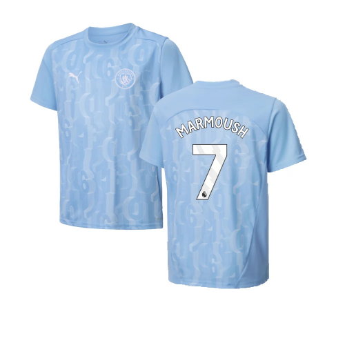 2024-2025 Man City Prematch SS Shirt (Light Blue) - Kids (Marmoush 7)