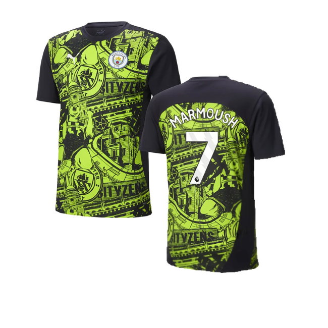 2024-2025 Man City Pre-Match Shirt (Yellow Glow) (Marmoush 7)