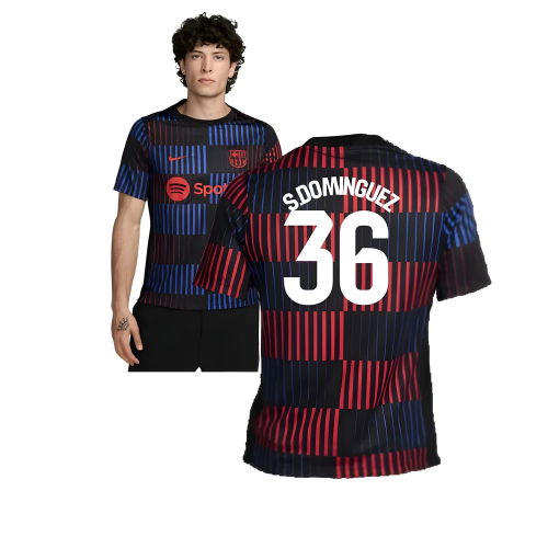 2024-2025 Barcelona Pre-Match Away Shirt (Navy) (S.Dominguez 36)