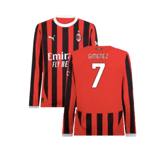 2024-2025 AC Milan Home Long Sleeve Shirt (Gimenez 7)