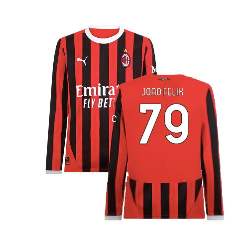 2024-2025 AC Milan Home Long Sleeve Shirt (Joao Felix 79)