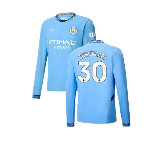 2024-2025 Man City Home Long Sleeve Shirt (Echeverri 30)