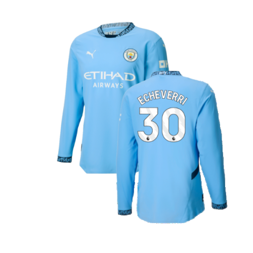 2024-2025 Man City Authentic Long Sleeve Home Shirt (Echeverri 30)