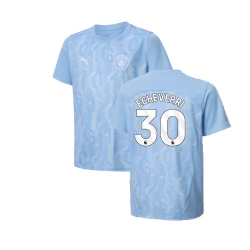 2024-2025 Man City Prematch SS Shirt (Light Blue) - Kids (Echeverri 30)