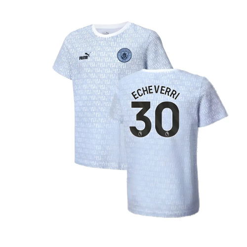 2024-2025 Man City ftblCulture Tee AOP (Light Blue) - Kids (Echeverri 30)